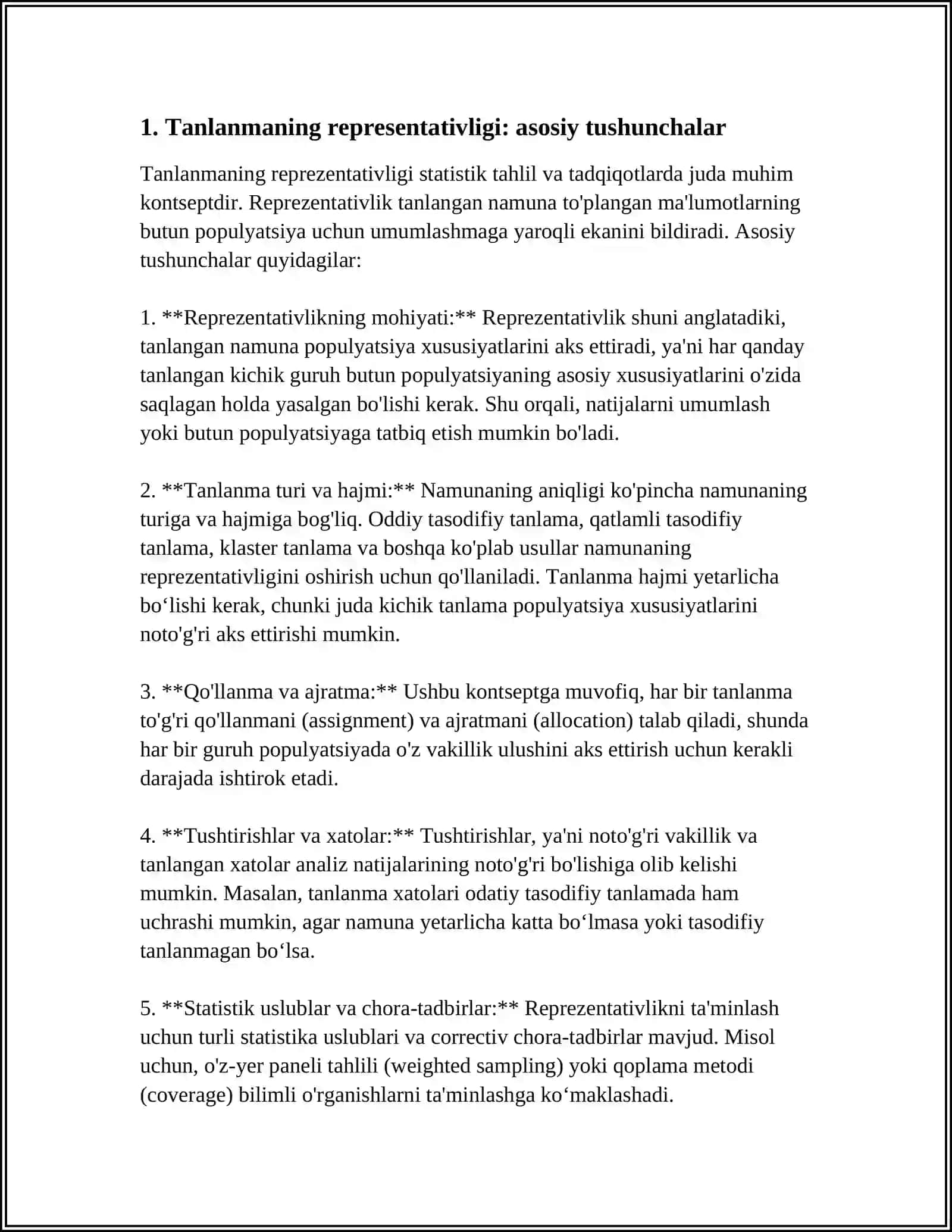 TANLANMANING REPREZENTATIVLIGI VA UNI HOSIL QILISH USULLARI 3