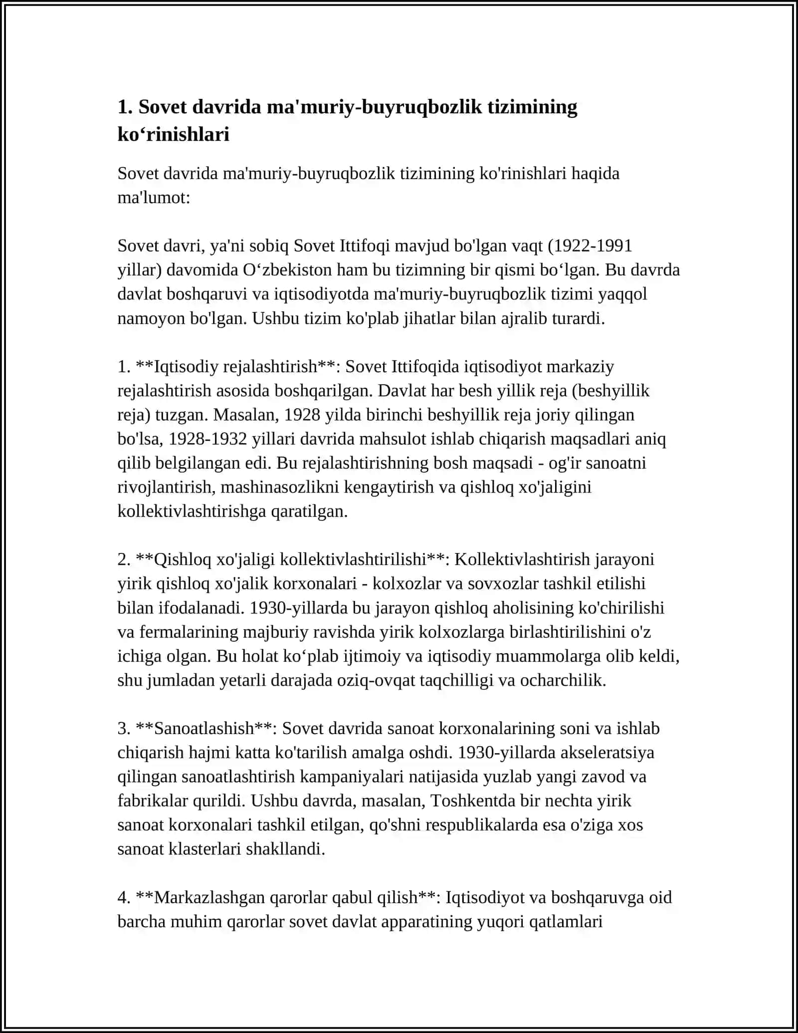 SOVET DAVLATIDA MA'MURIY-BUYRUQBOZLIK TIZIMINING KUCHAYISHI VA INQIROZI DAVRIDA ÕZBEKISTON. ÕZBEKISTON DAVLAT MUSTAQILLIGINING QÕLGA KIRITILISHI. ÕZBEKISTONNING JAHON HAMJAMIYATIGA QÕSHILISHI 3