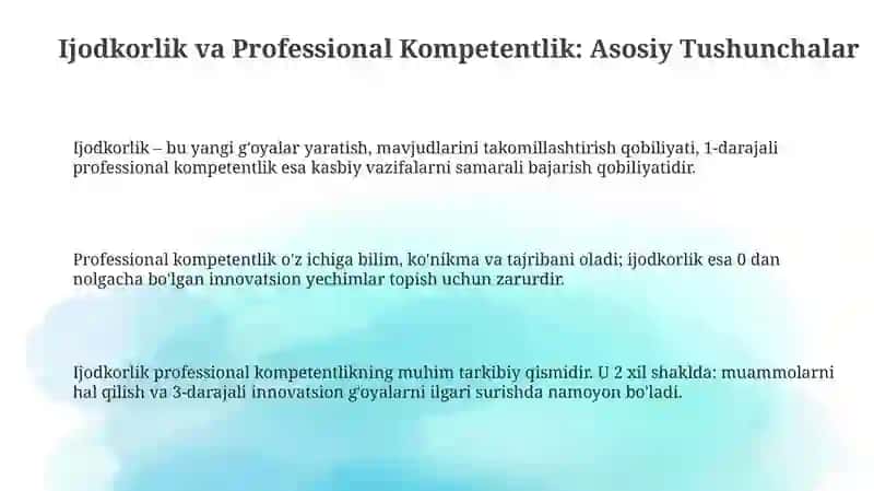 Ijodkorlik va Professional Kompetentlik: Asosiy Tushunchalar 3