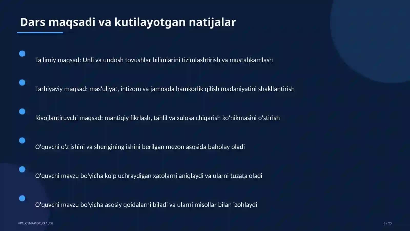Boshlang'ich sinf: Ona tili va o'qish (1–4) 3