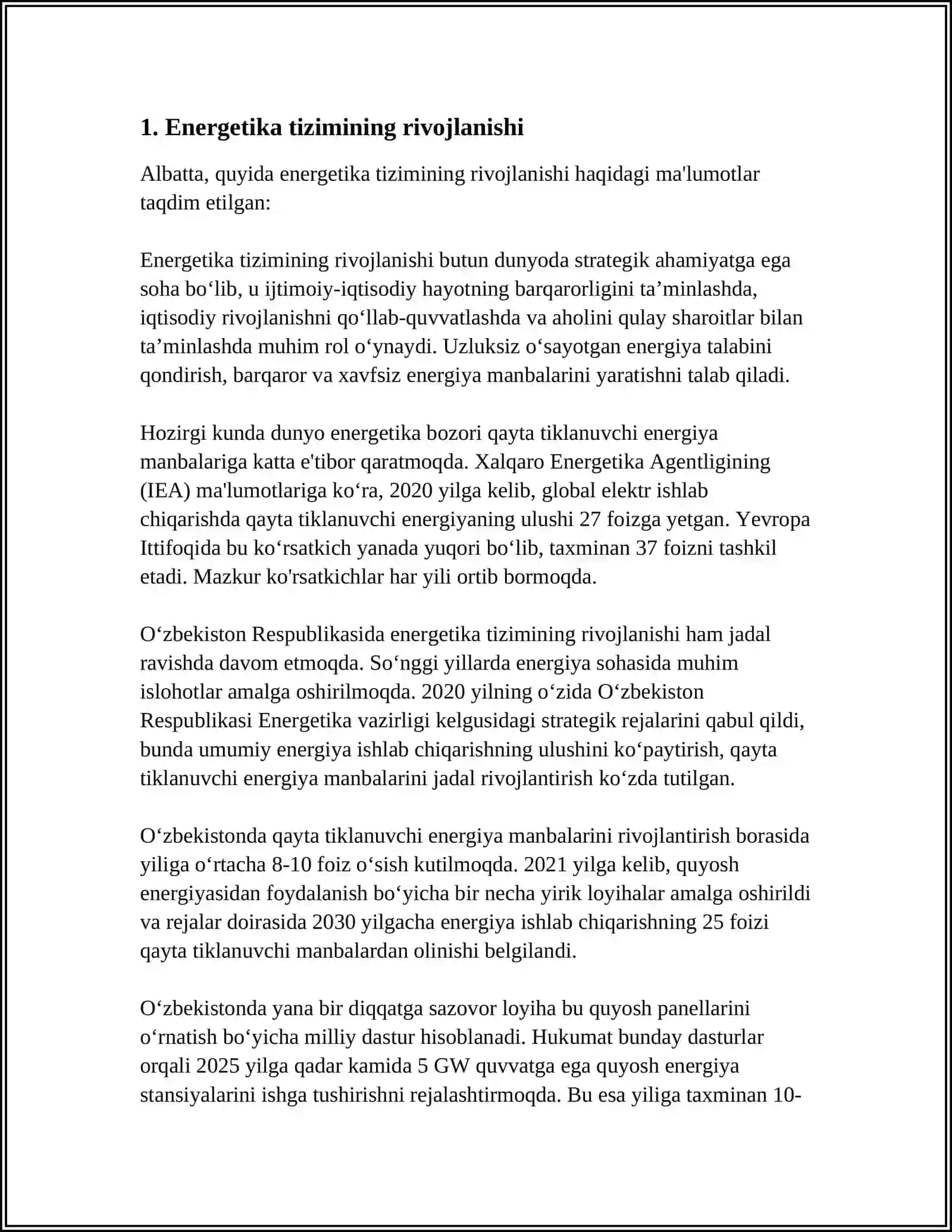 OʻZBEKISTON RESPUBLIKASI ENERGETIKA VAZIRLIGI FAOLIYATINI TASHKIL ETISH CHORA TADBIRI TOʻGʻRISIDA 2019- YIL 1- FEVRALDAGI PQ-4142 SONLI QARORINI OʻRGANISH 3