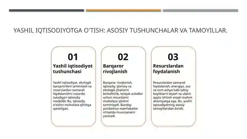 Yashil iqtisodiyotga o'tish tamoillari 3
