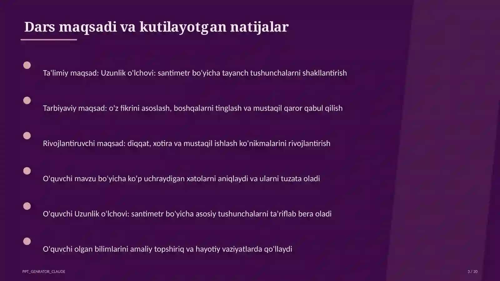 Uzunlik o'lchovi: Matematika (1–4) — o'quvchilar uchun 3
