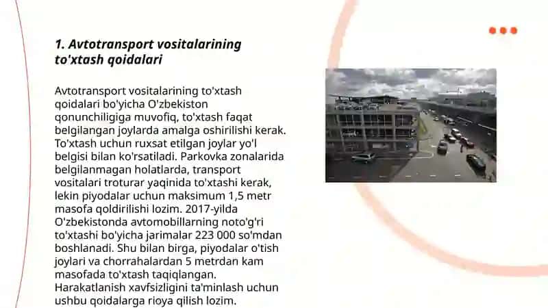 Yo’l harakati qoidalari va harakat xavfsizligi asoslari fanidan tayyorlagan taqdimot loyihasi 3