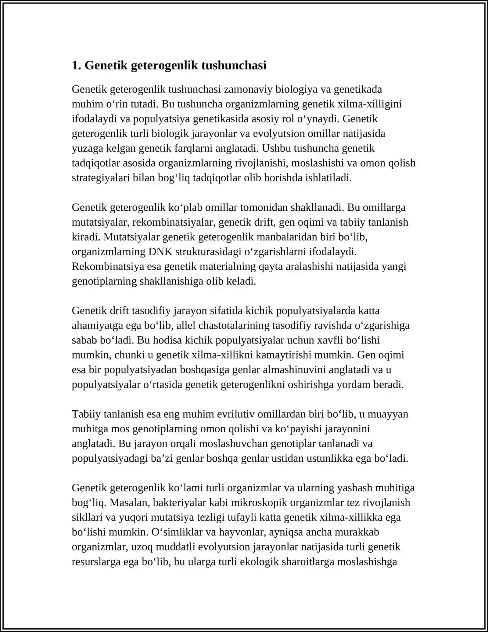 POPULYATSIYANING GENETIK GETEROGENLIGI.POPULYATSIYALAR GENETIK TARKIBI DINAMIKASINING OMILLARI 3