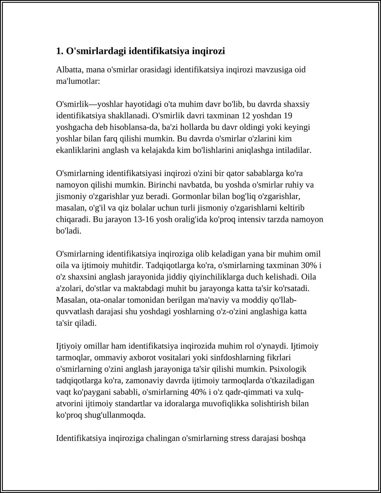 OʻSMIRLIK DAVRI INQIROZI VA UNING PSIXOLOGIK, PSIXOFIZOLOGIK SABABLARI 3