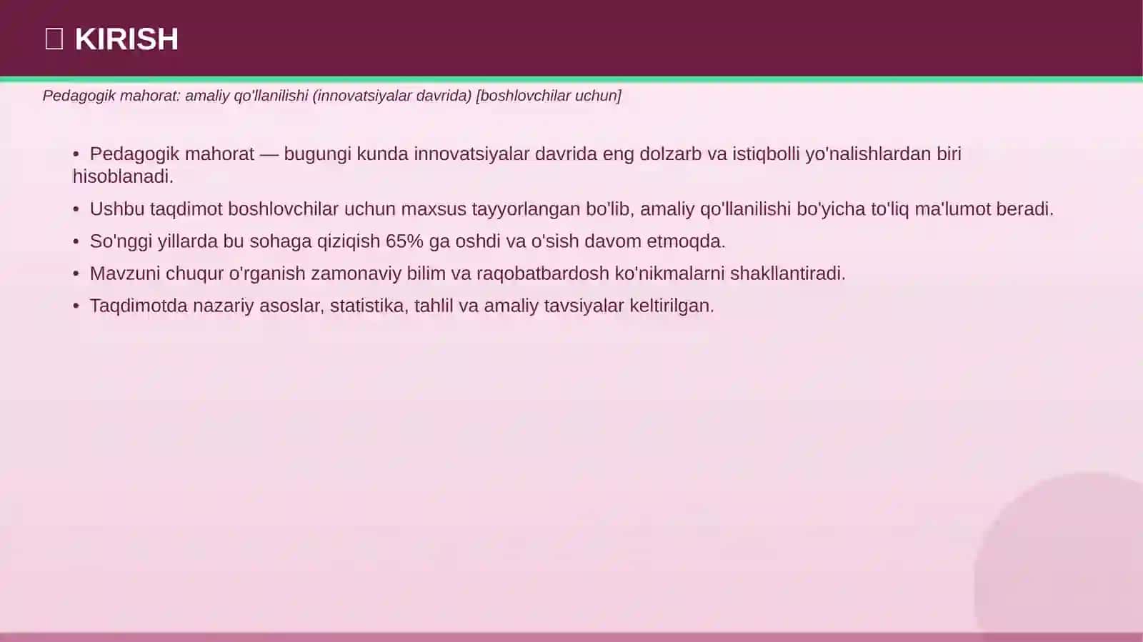 PEDAGOGIK MAHORAT Amaliy qo'llanilishi — innovatsiyalar davrida 3