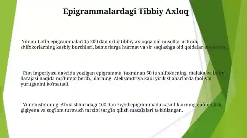 Yunon-lotin epigrammalarida tibbiyot salomatlik 3