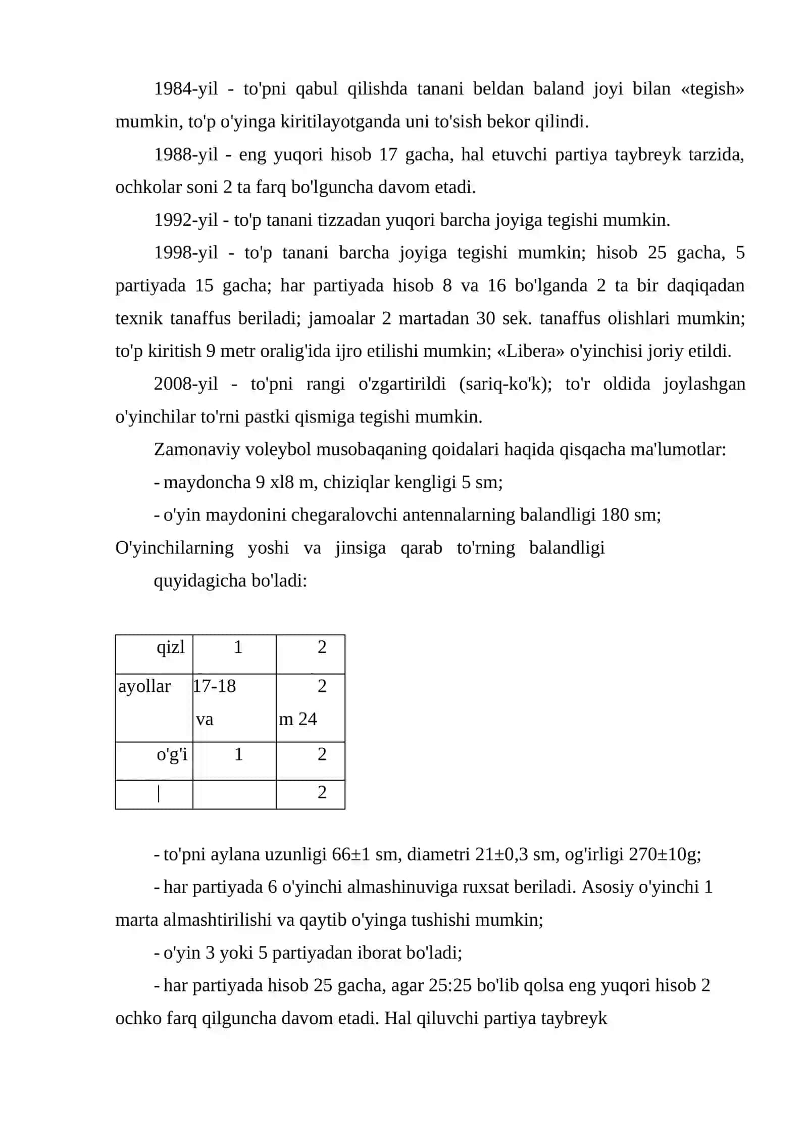 Voleybol o'yinining dastlabki rasmiy o'yin qoidalari 3