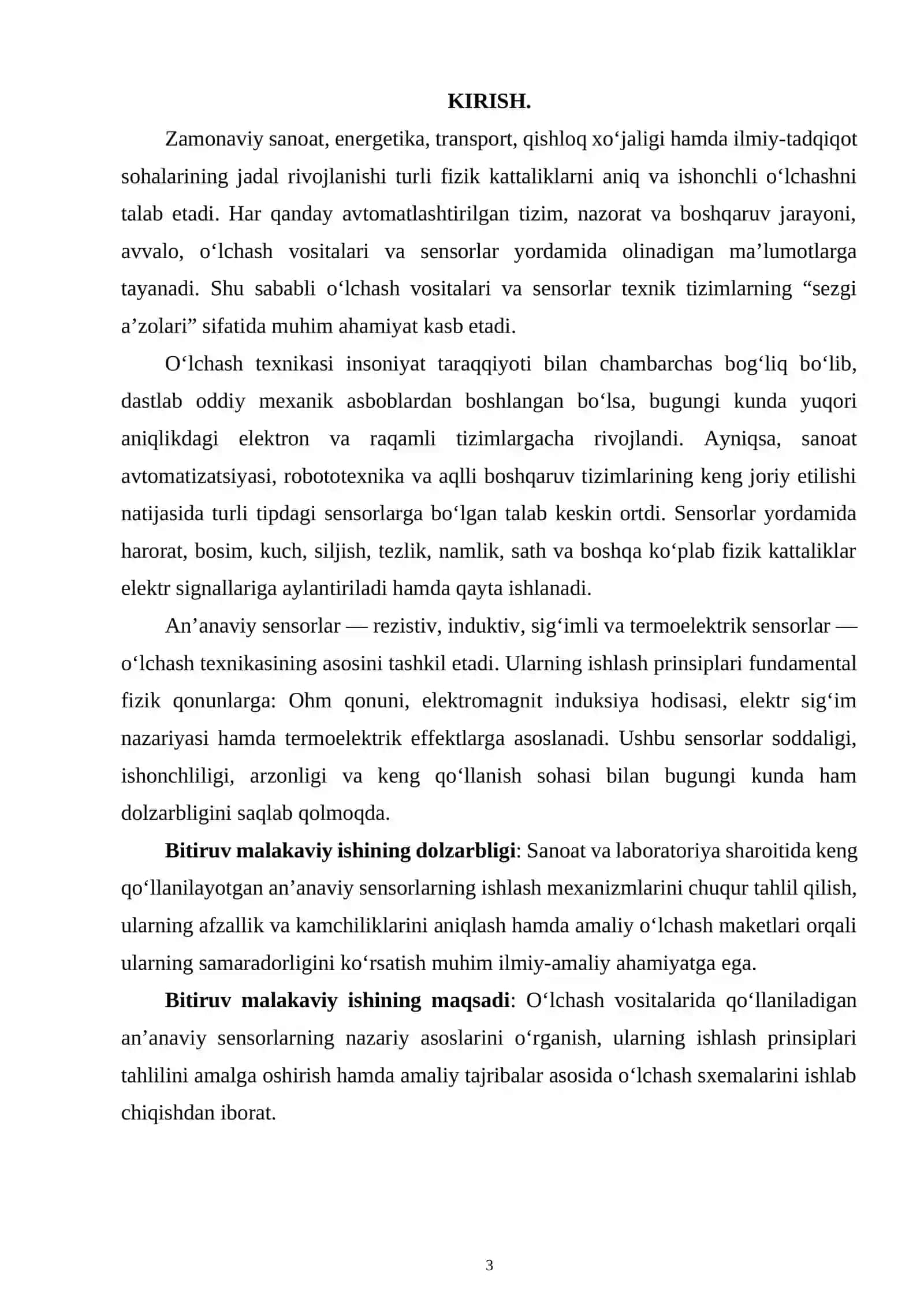 O'lchash vositalarida an'anaviy sensorlar va ularning ishlash prinsiplari tahlili 3