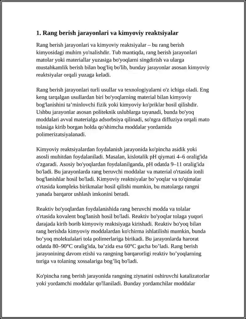 TOʻQIMACHILIK MATERIALLARINI SUVDA ERIYDIGAN BOʻYOVCHI MODDALAR BILAN BOʻYASH 3