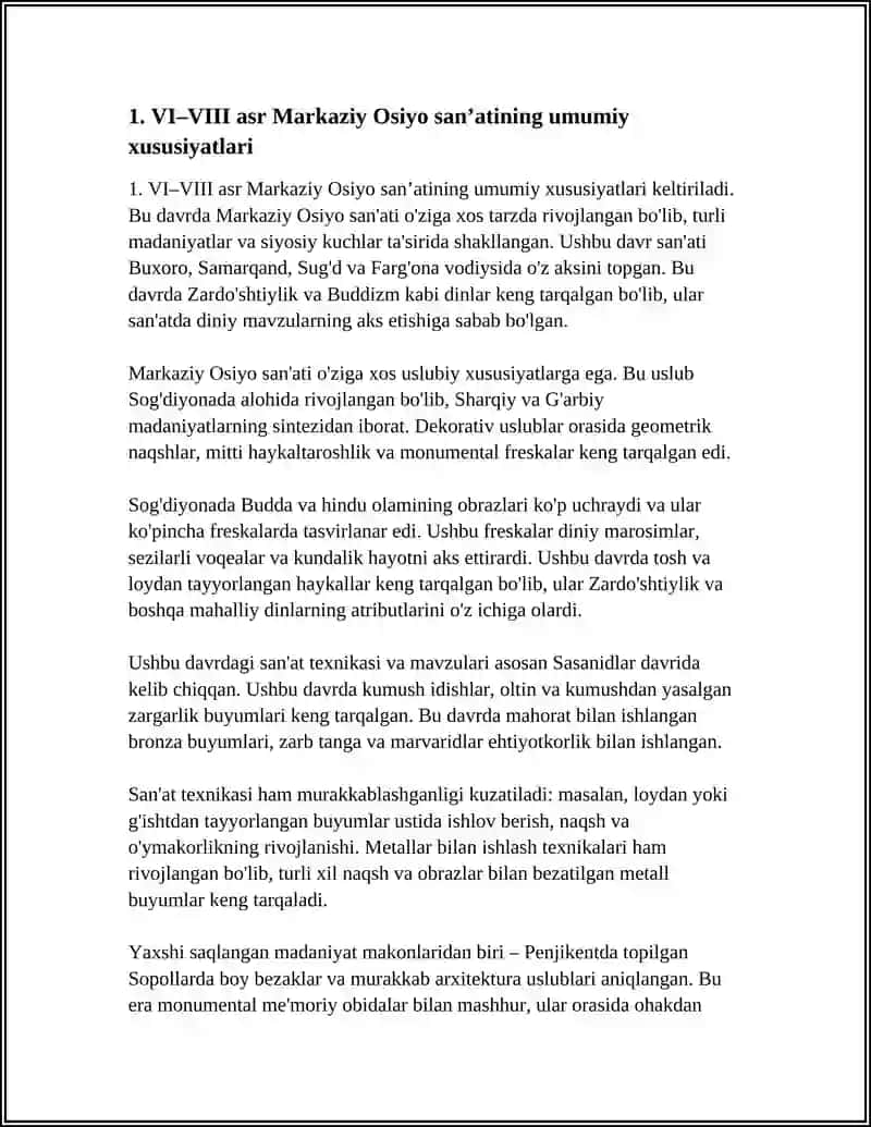 O‘RTA OSIYONING ILK O‘RTA ASRLAR (VI–VIII ASRLAR) SAN’ATI. IX–XIII ASRLAR SAN’ATI 3