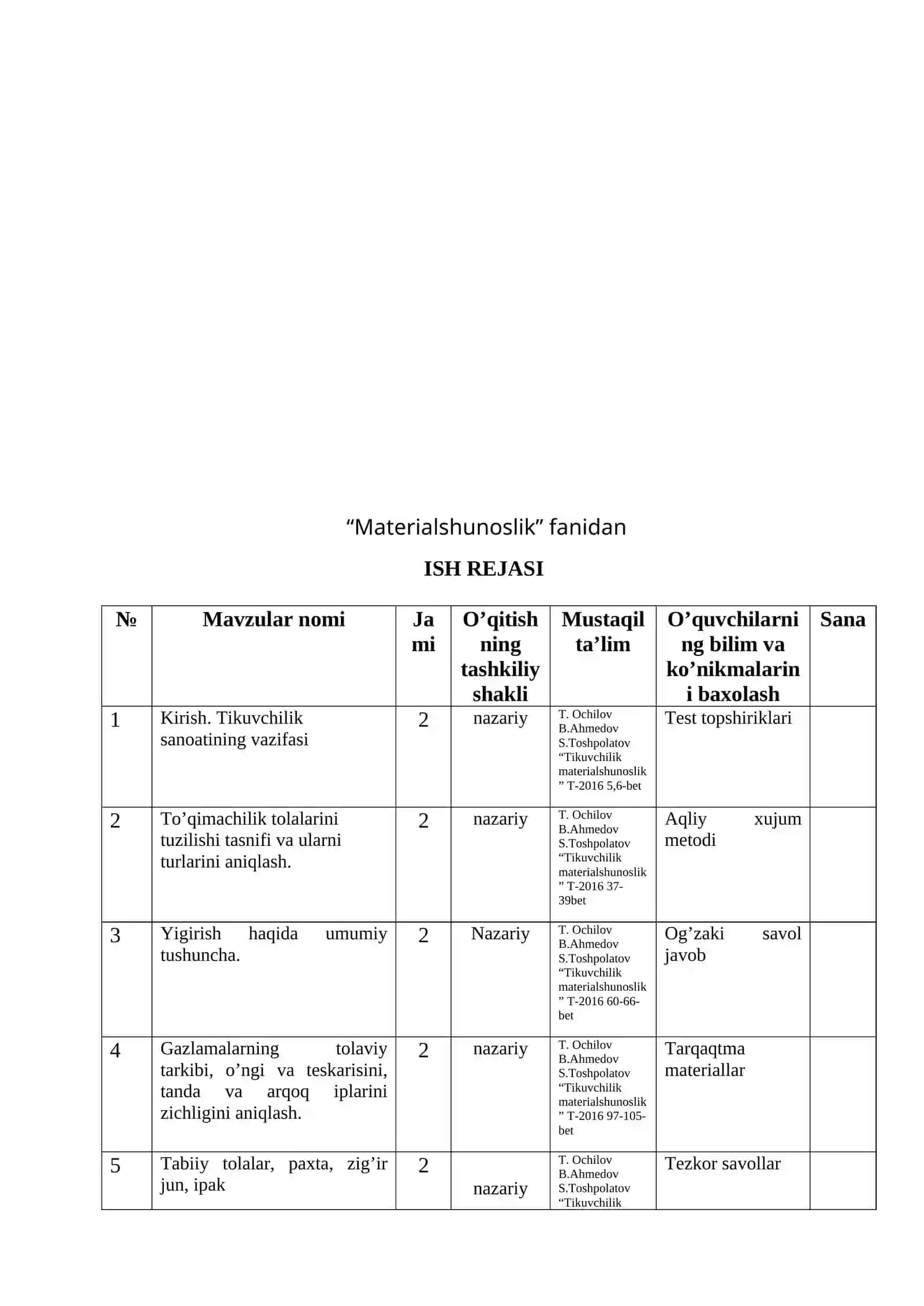 MATERIALSHUNOSLIK FANIDAN O’QITISH MATERIALLARI 3