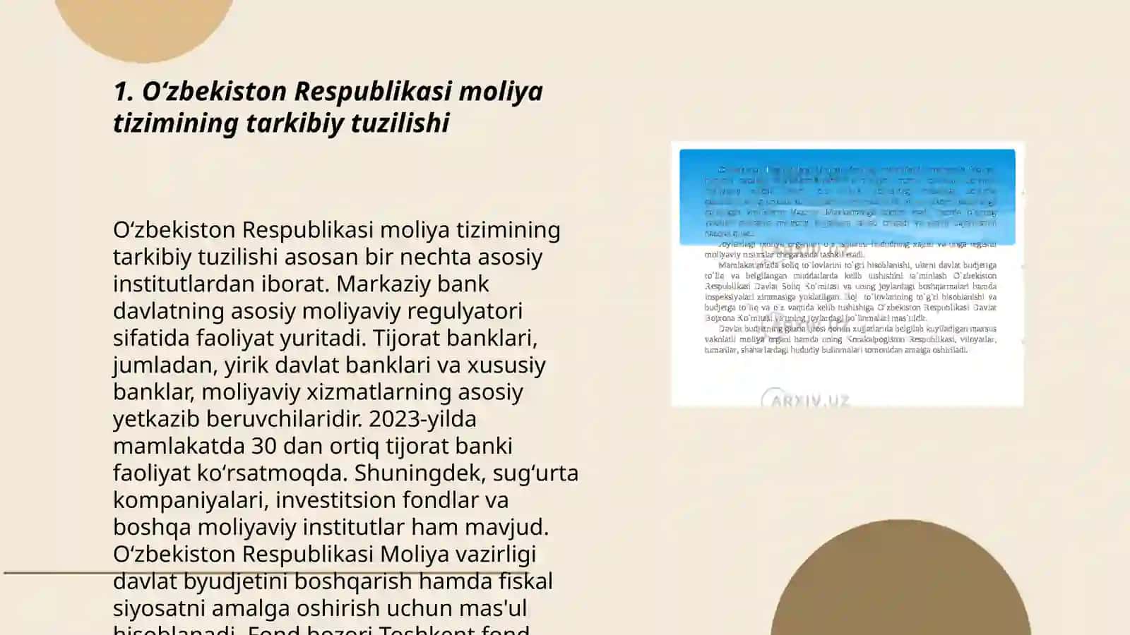 Oʻzbekiston Respublikasi Moliya tizimi toʻgʻrisida internet maʼlumotlarini toʻplash 3