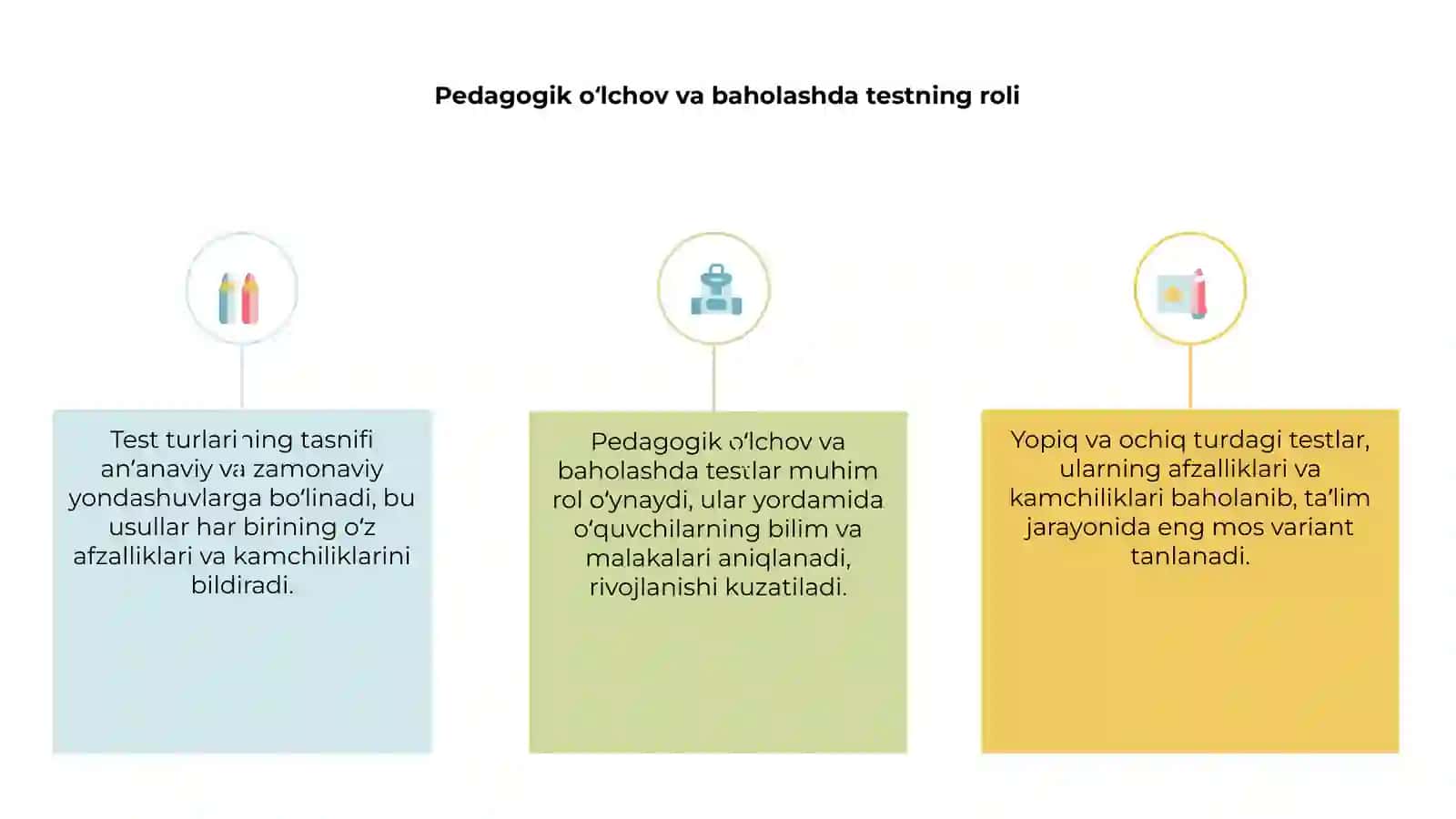 Pedagogik o‘lchov va baholashda testning o‘rni va ahamiyati 3