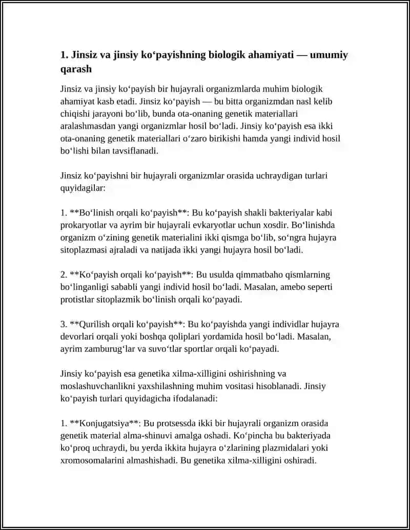 JINSIZ VA JINSIY KOPAYISHNING BIOLOGIK AHAMYATI BIR HUJAYRALI ORGANIZMLRDAGI JINSIZ VA JINSIY KOPAYISHNING XILLARI 3