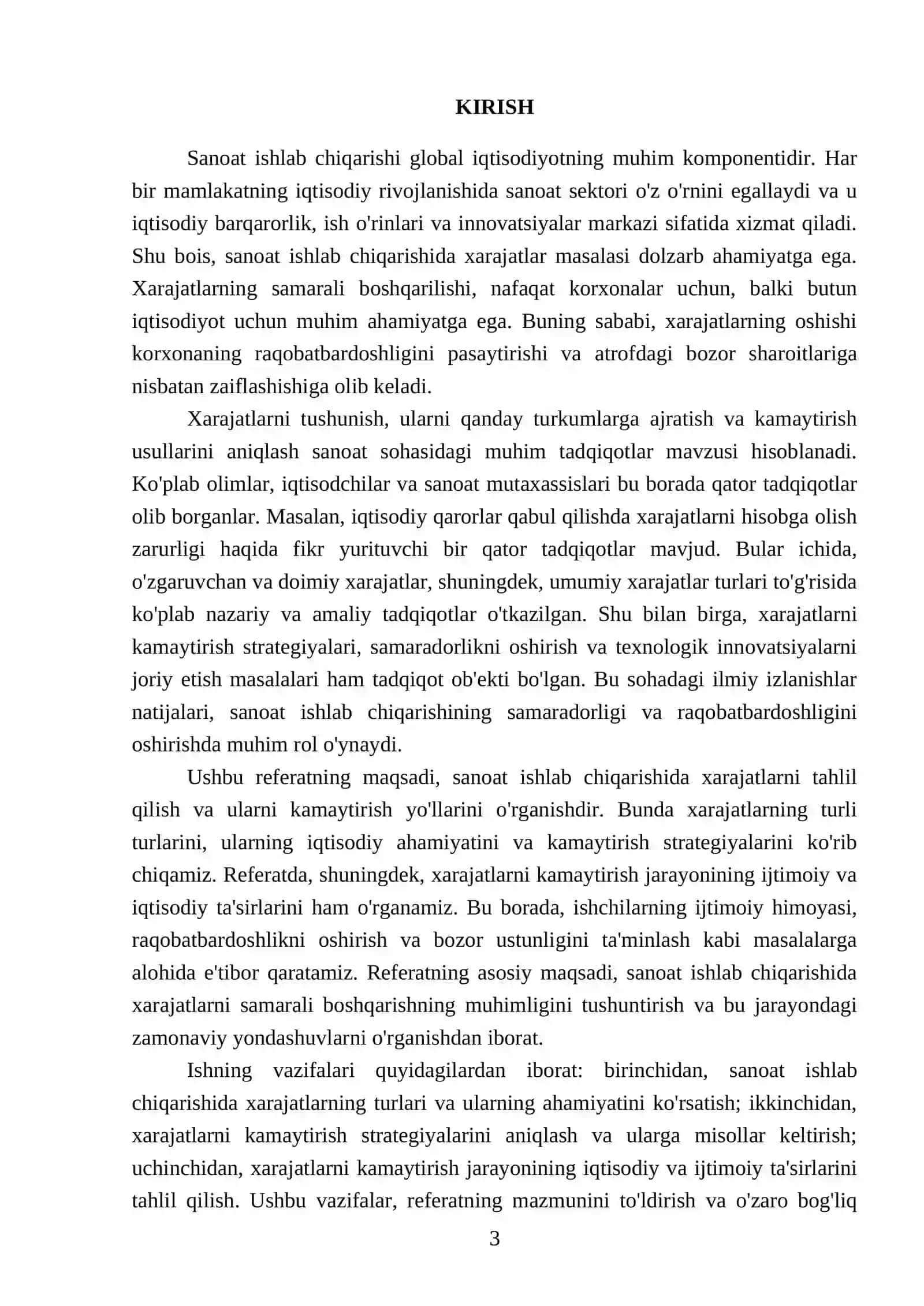 Sanoat ishlab chiqarishida xarajatlar va ularni kamaytirish yo'llari 3