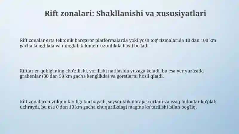 Rift zonalari va geosinklinal mintaqalarning o'zaro aloqasi va geologik ahamiyati 3