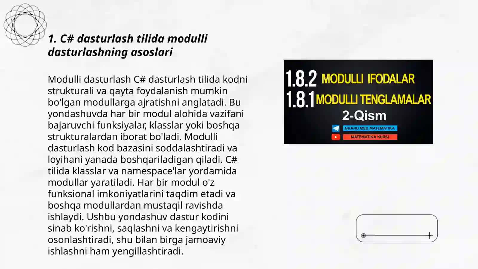 c# sharp va boshqa tillarda (Paskal, c++ )modulli dasturlash 3