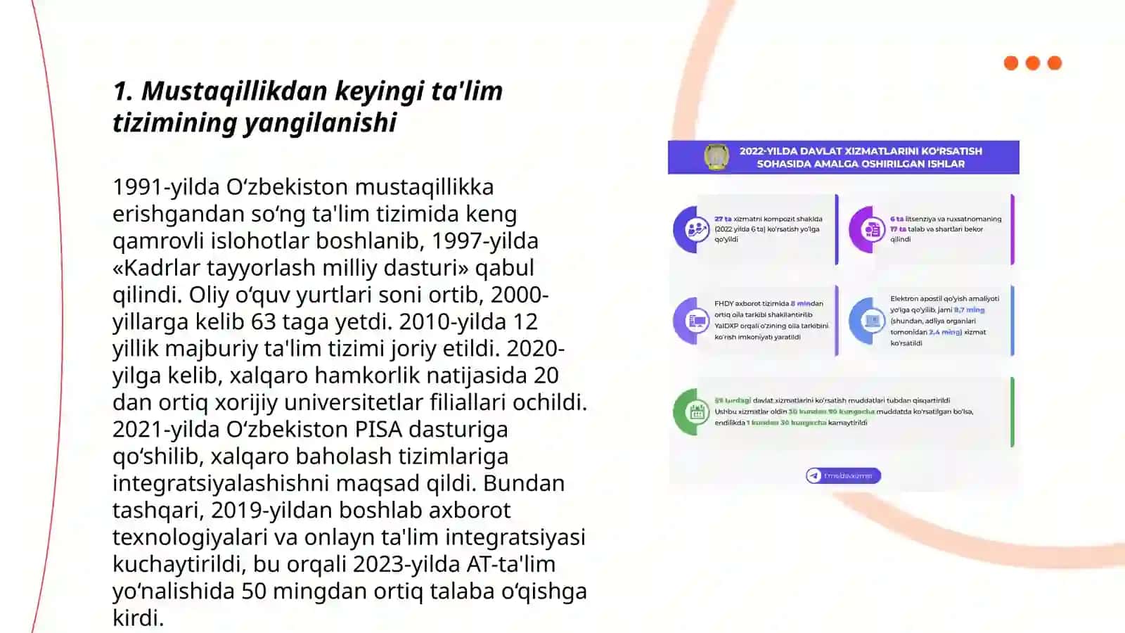 Uzbekiston Respublikasi talim soxasida amalga oshirilgan islohatlar 3