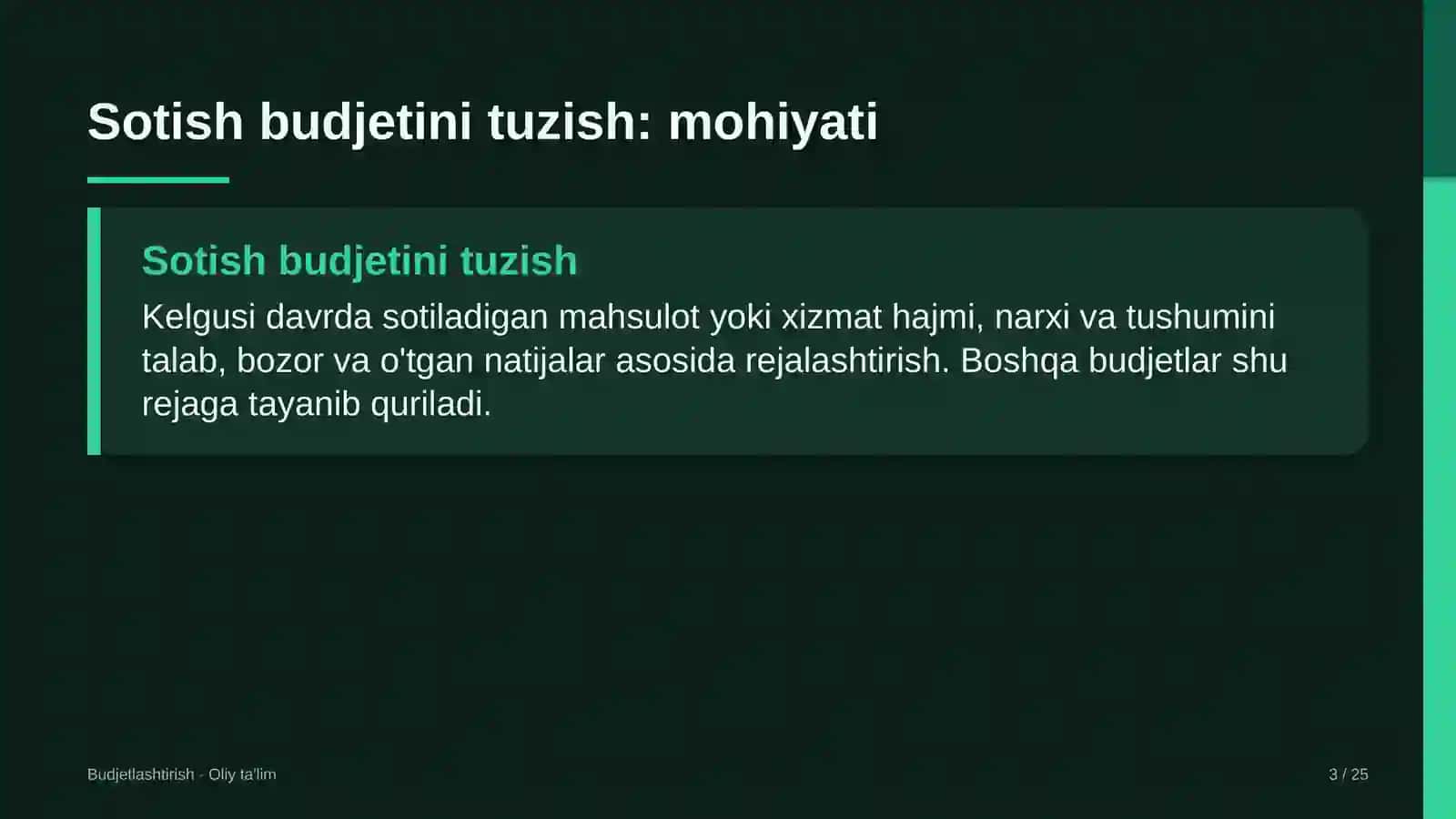 Fond birjasida sotish budjetini tuzish 3