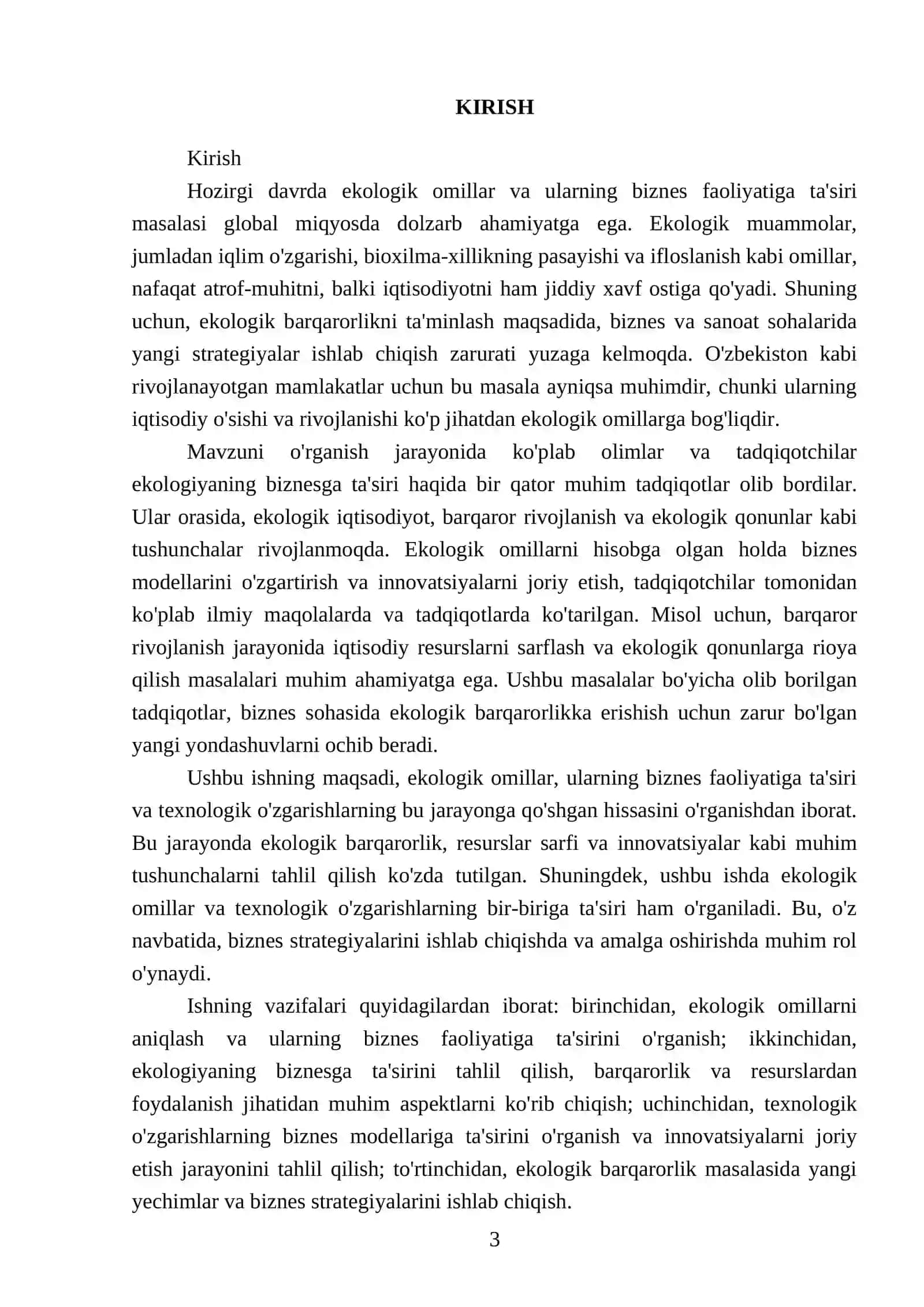 Ekologik omillar. Ekologiyaning biznesga ta'siri. Texnologik o'zgarishlarning biznesga ta'siri 3