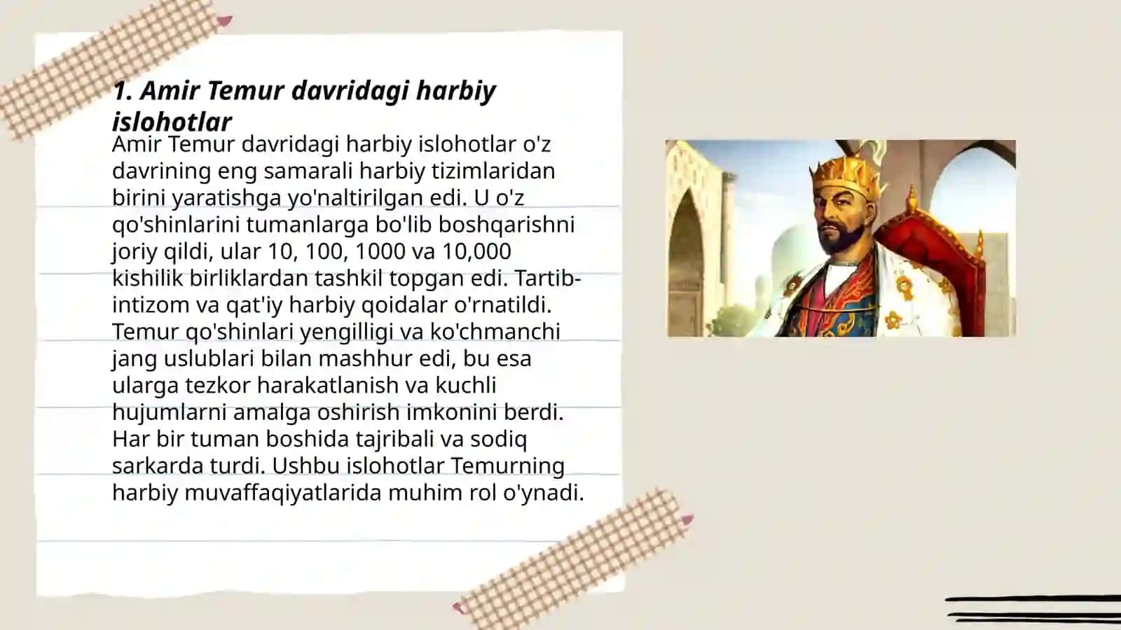 Amir Temur davlatida qoʻshin tuzulishi 3