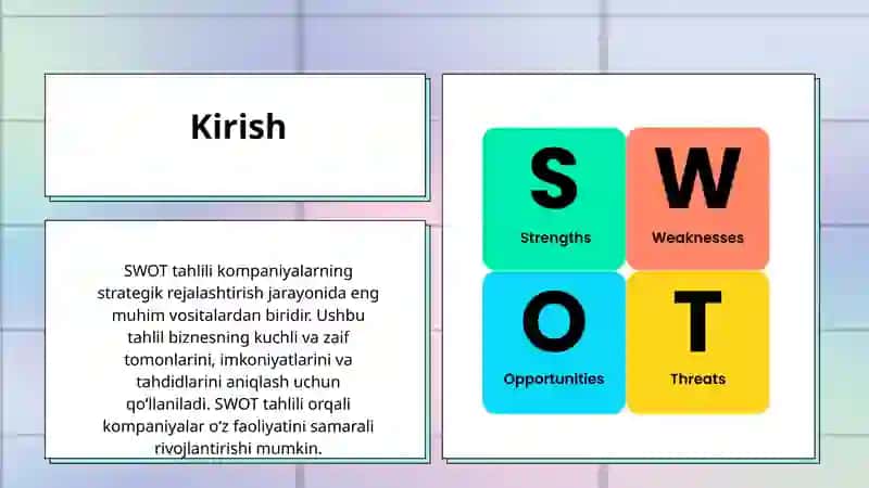 SWOT - kompaniyaning startegik tizimida tahlil 3