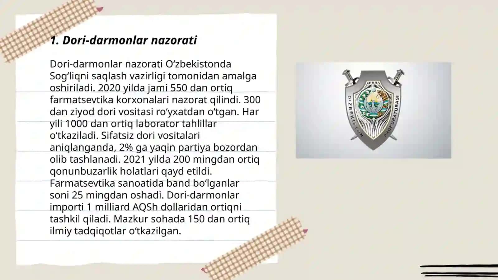 O'zbekiston Respublikasi prezidentining farmakologik retsepturaga asoslangan qonun va farmonlari Abdusattorova Gulasal 3