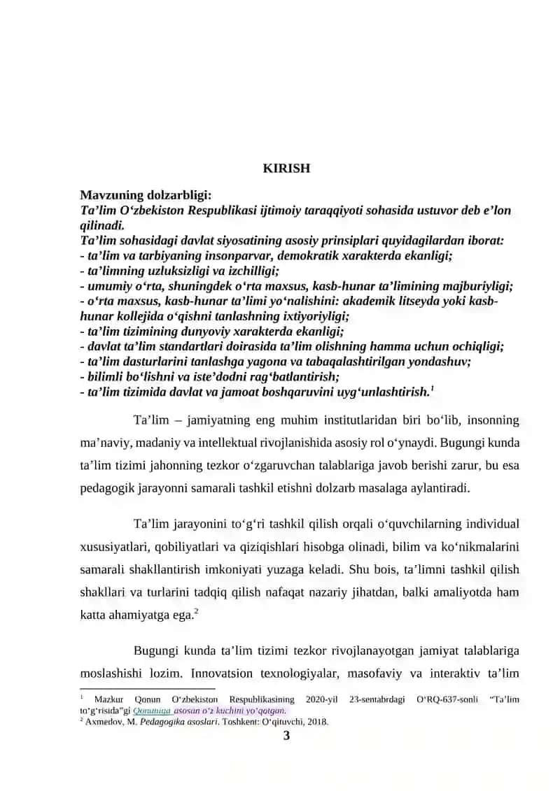 Ta`limni tashkil qilish shakllari va turlari (KURS ISHI) 3