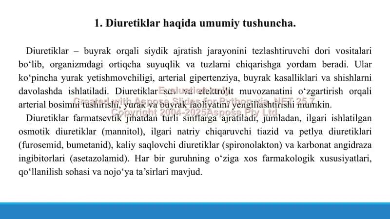 4. Diuretiklar. Toksikologik ahamiyati, izolyatsiyasi, sifat va miqdoriy tahlili. Taqdimot 15 bet. 3