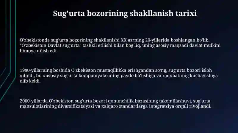 O'zbekiston Respublikasida sug'urta bozorining shaklanishi va rivojlanishi 3