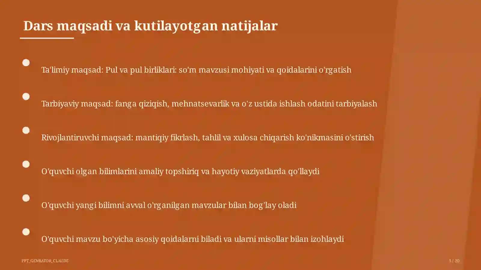 Pul va pul birliklari: so'm (2-sinf) 3