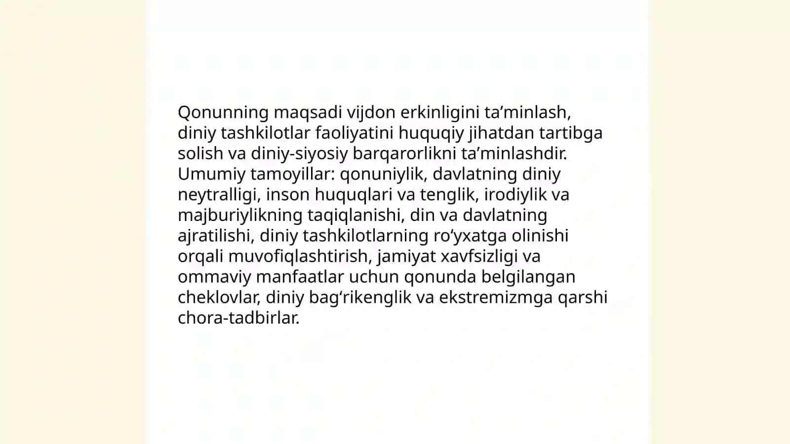 O‘zbekistonda vijdon erkinligi va diniy tashkilotlar haqidagi qonun 3