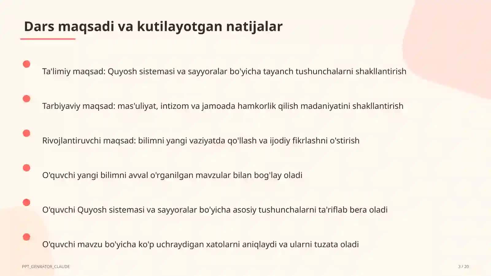 Quyosh sistemasi va sayyoralar (4-sinf) 3
