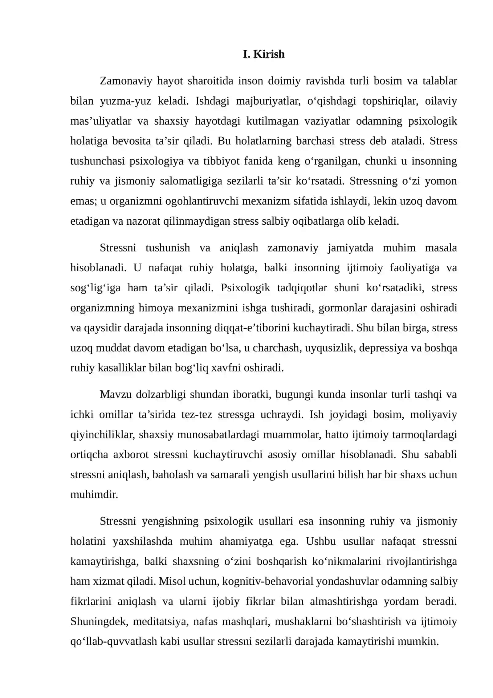 Stress holati va uni yengishning psixologik usullari (kurs ishi) 3