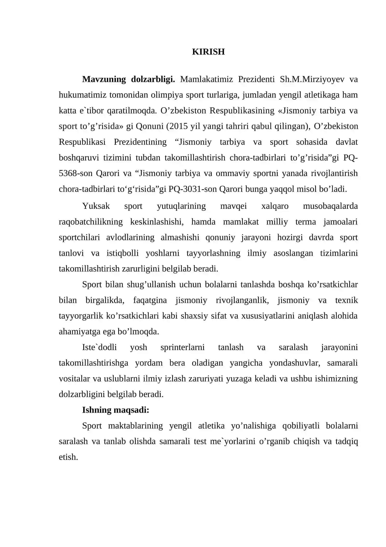 Sprinterlik masofalariga yugurishga ixtisoslashgan yosh yengil atletikachilarni tanlash mezonlari taxlili 3