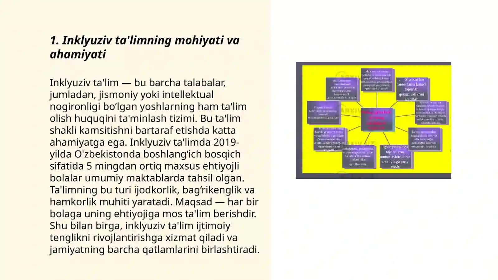 Imkoniyati chehlangan bolalarni inklyuziv talim va tarbiyalash konsepsiyasini órganish va slayd tayyorlash 3