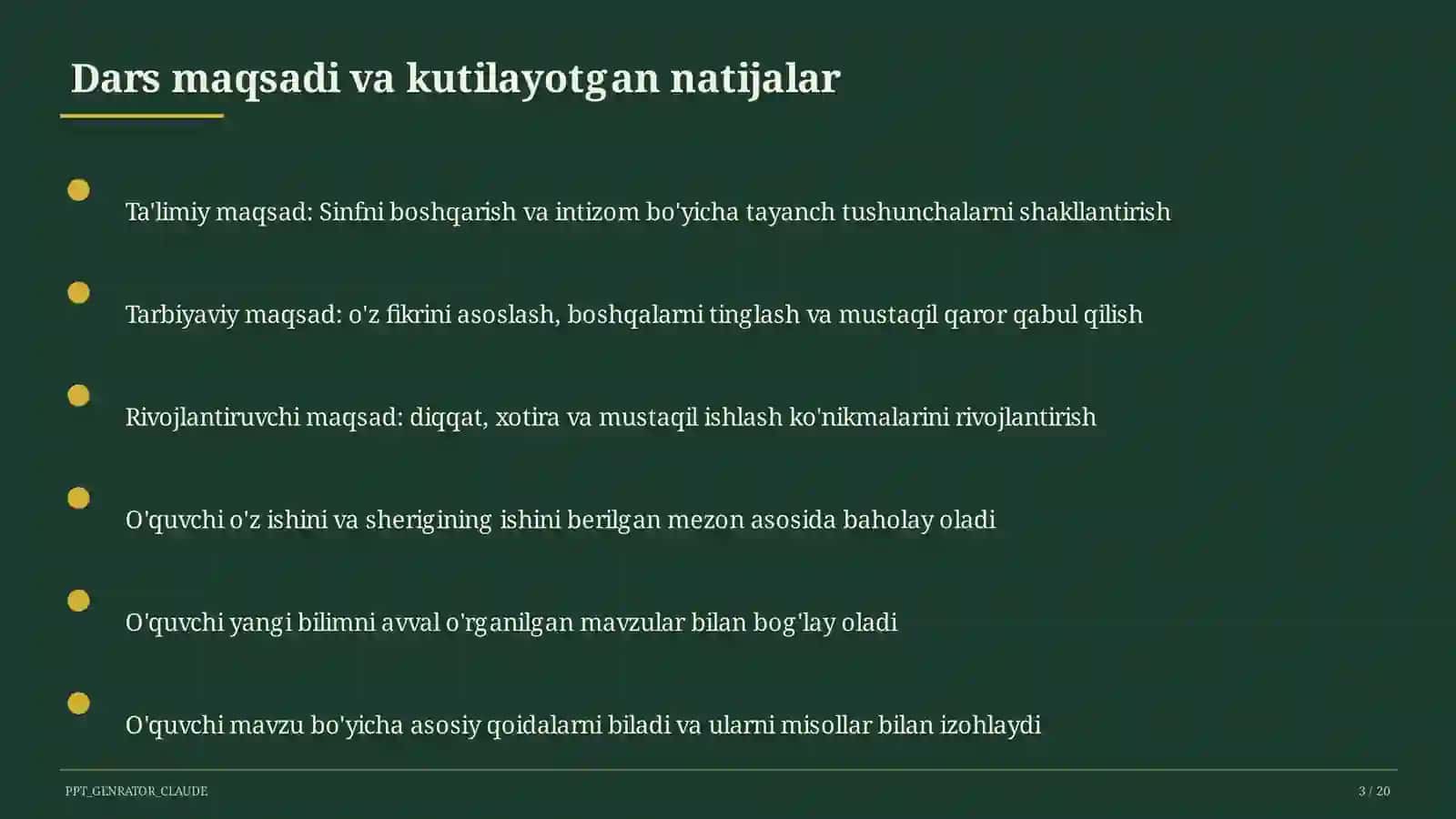 Sinfni boshqarish va intizom 3