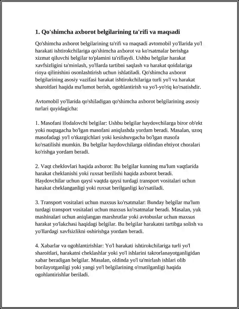 AVTOMOBIL YOLIDAGI QO’SHIMСHA AXBOROT BELGILARI 3