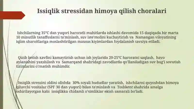 Isituvchi mikroiqlimda ishlovchilar organizmga ta'sir natijasida issiqlikni boshqaruvi 3