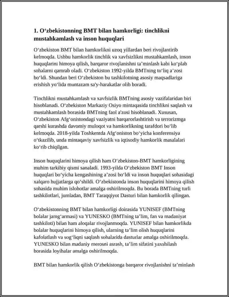 Oʻzbekistonning BMT bilan hamkorligi: tinchlikni mustahkamlash va inson huquqlari 3