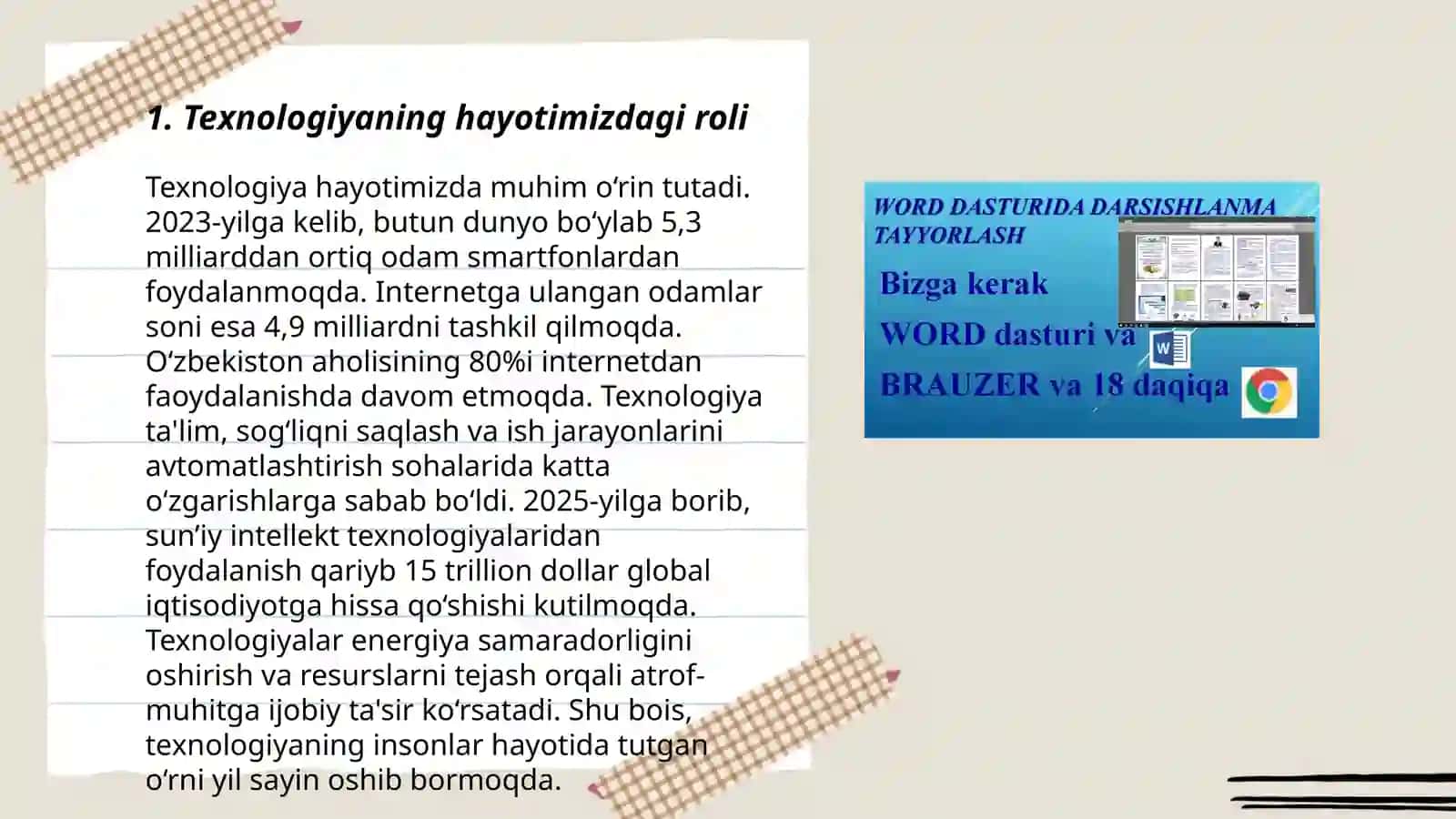 Texnologiya fanidan sinfdan tashqari ishlar 3