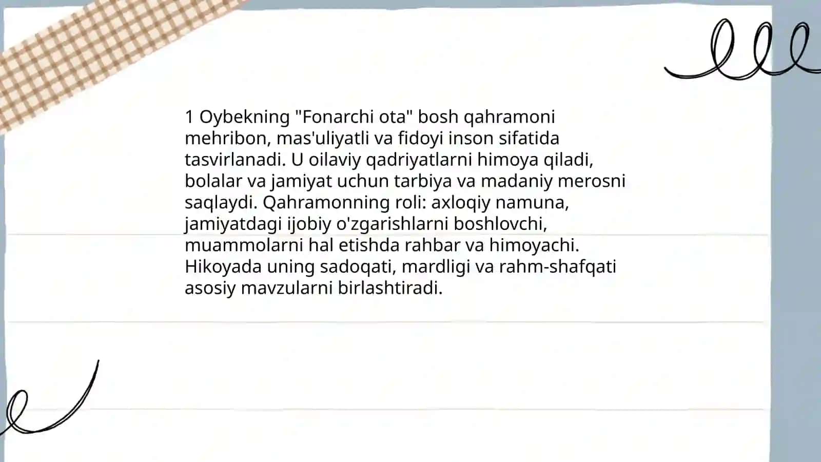 Oybekning "Fonarchi ota" hikoyasining mazmun komponentlarini aniqlash 3
