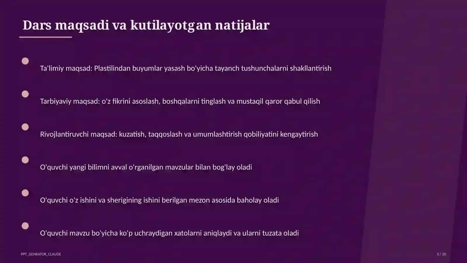 Plastilindan buyumlar yasash (1-sinf) 3