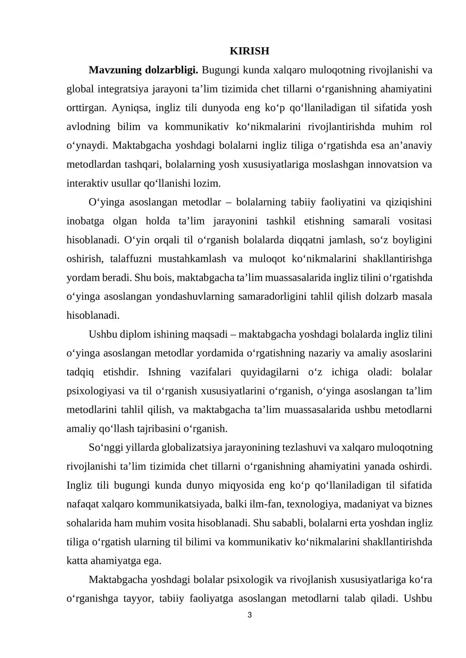 O‘YINGA ASOSLANGAN USULLARDAN FOYDALANGAN HOLDA MAKTABGACHA YOSHDAGI BOLALARGA INGLIZ TILINI O‘RGATISH 3