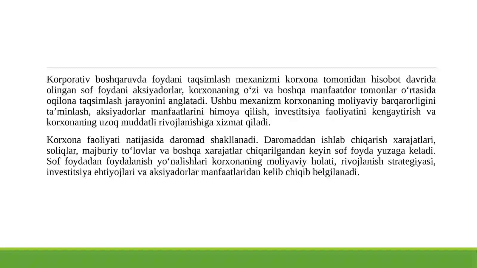 Korporativ boshqaruvda foydani taqsimlash mexanizmi 3