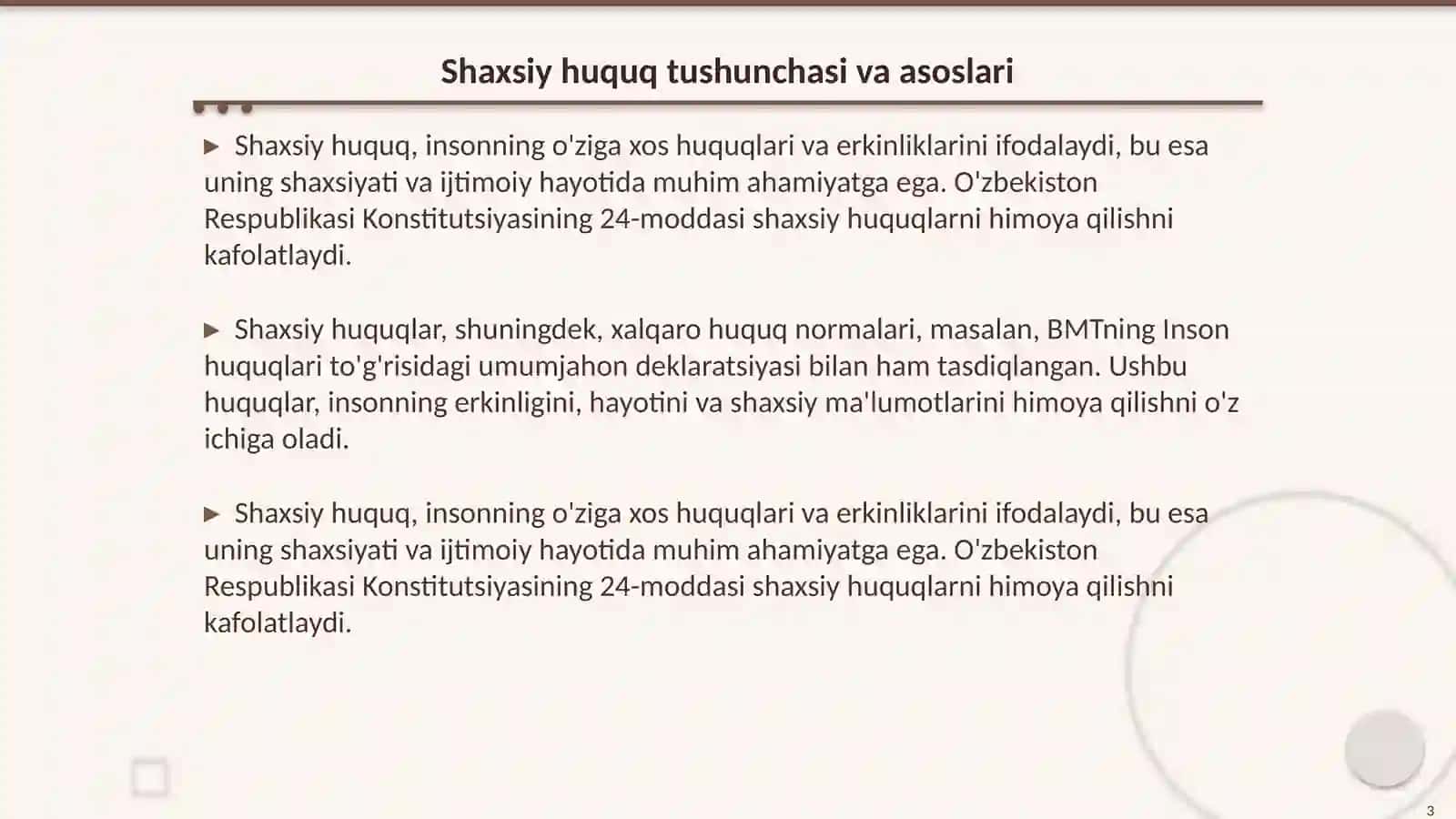 Shaxsiy huquq va erkinliklar tizimi 3