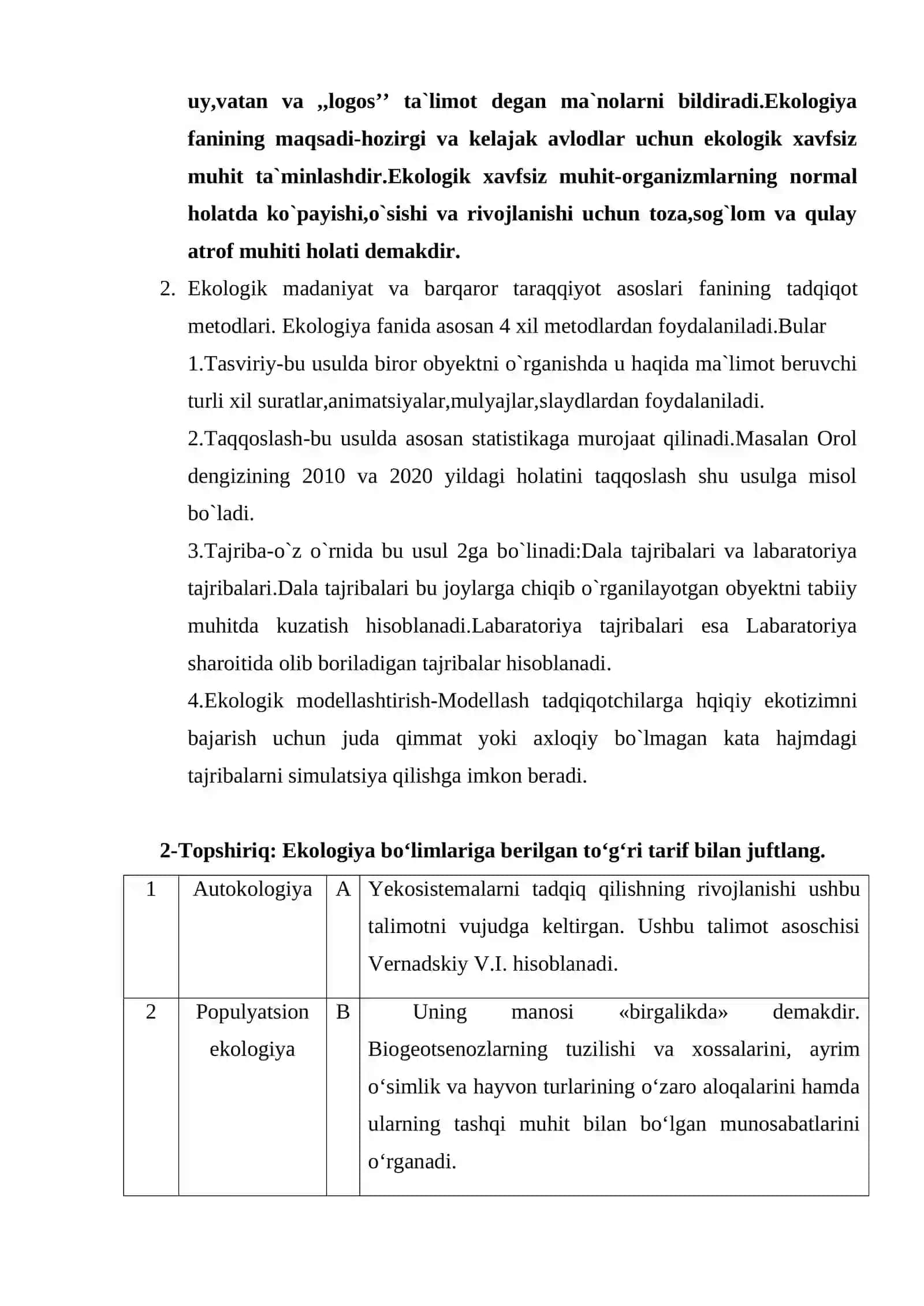 EKOLOGIK MADANIYAT VA BARQAROR TARAQQIYOT ASOSLARI FANIDAN 3