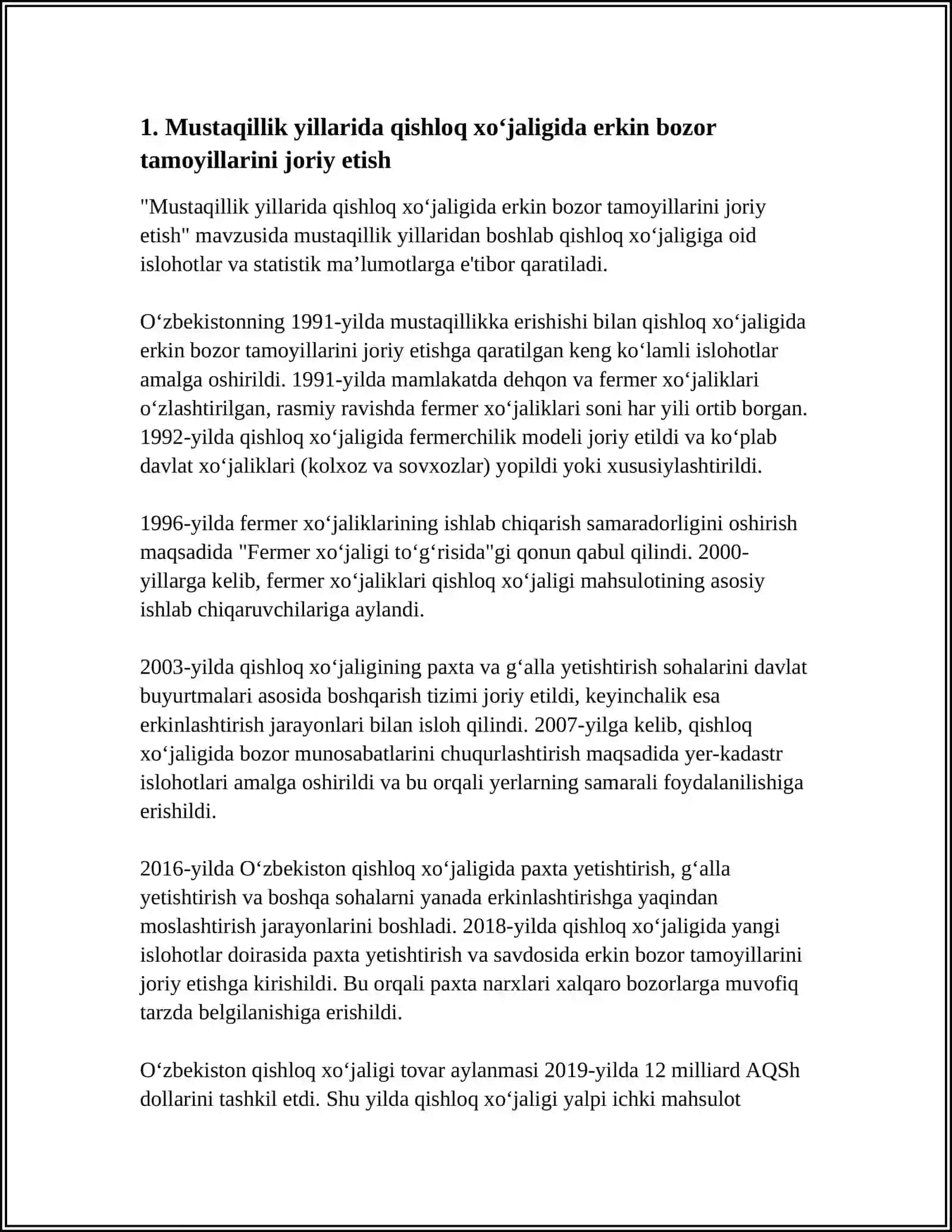 MUSTAQILLIK YILLARIDA QISHLOQ XO‘JALIGI VA SANOAT SOHASIDAGI O‘ZGARISHLAR 3